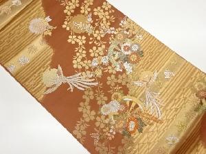 道長取に花々・鳳凰模様織出し袋帯